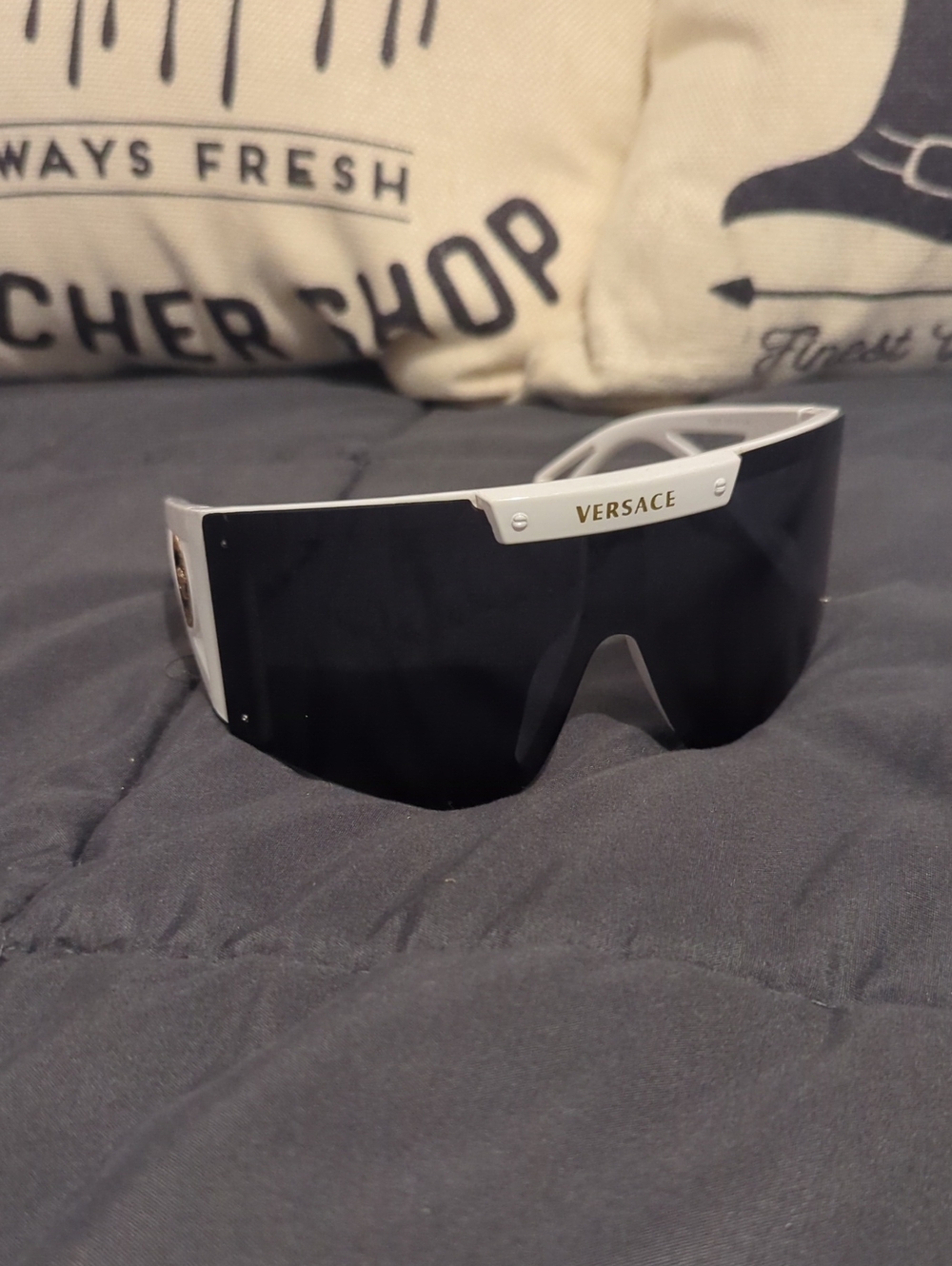 Authentic Versace White Frame Shield Sunglasses Unisex Made In Italy